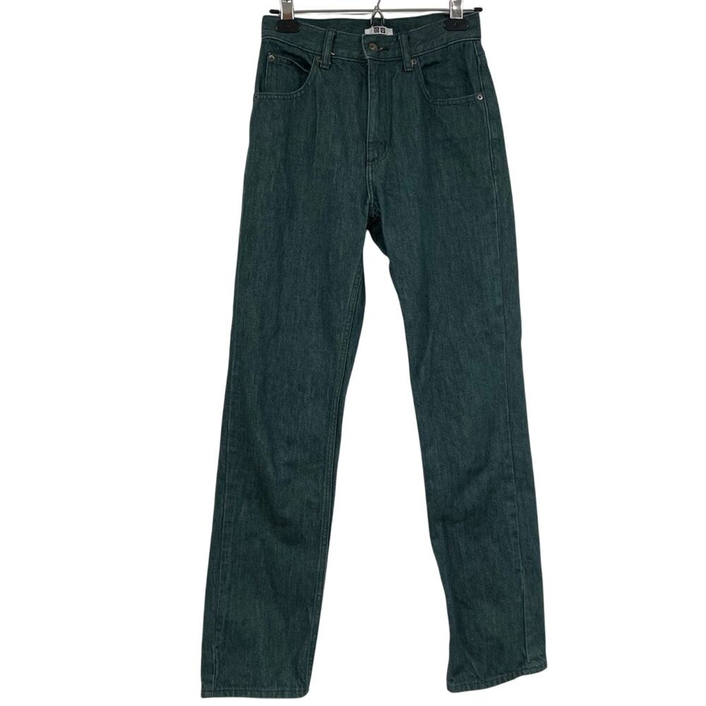 Uniqlo Teal Green High Rise Straight Leg Womens Jeans 23 Denim Colored Zip Fly